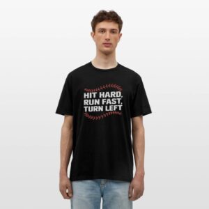 Hit Hard Run Fast Turn Left Funny Baseball Player black photo 1