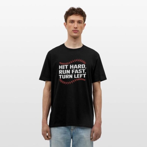 Hit Hard Run Fast Turn Left Funny Baseball Player black photo 1